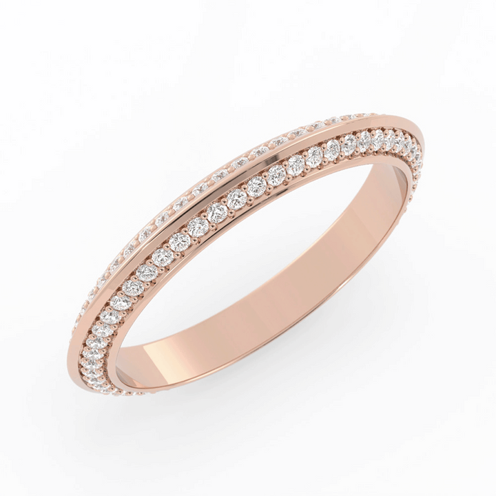 10K Rose Gold Round Double Knife Edge Lab Grown Diamond Wedding Band