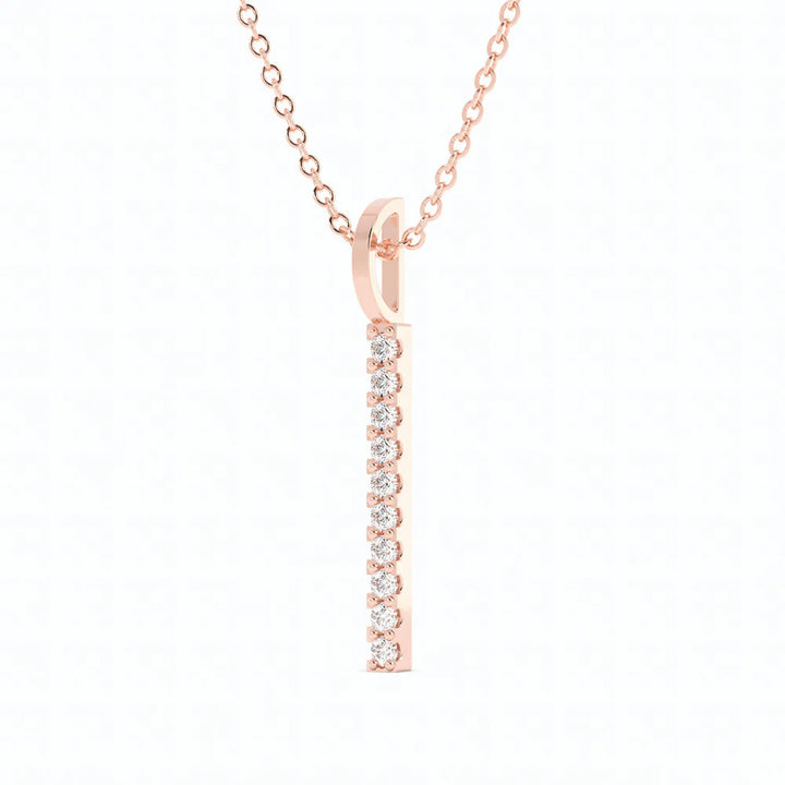 10K Rose Gold Round Natural Diamond Vertical Bar Pendant Necklace - 20 inches