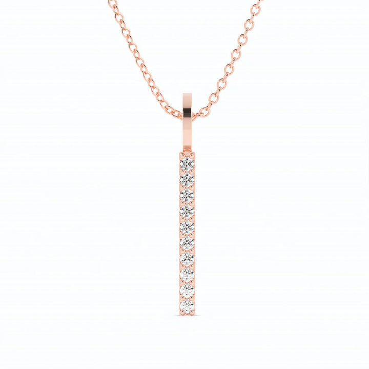 10K Rose Gold Round Natural Diamond Vertical Bar Pendant Necklace - 20 inches