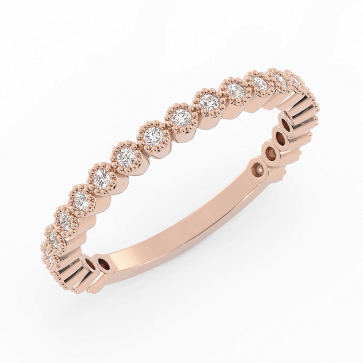 10K Rose Gold Round Three Quarter Milgrain Lab Grown Diamond Wedding Band