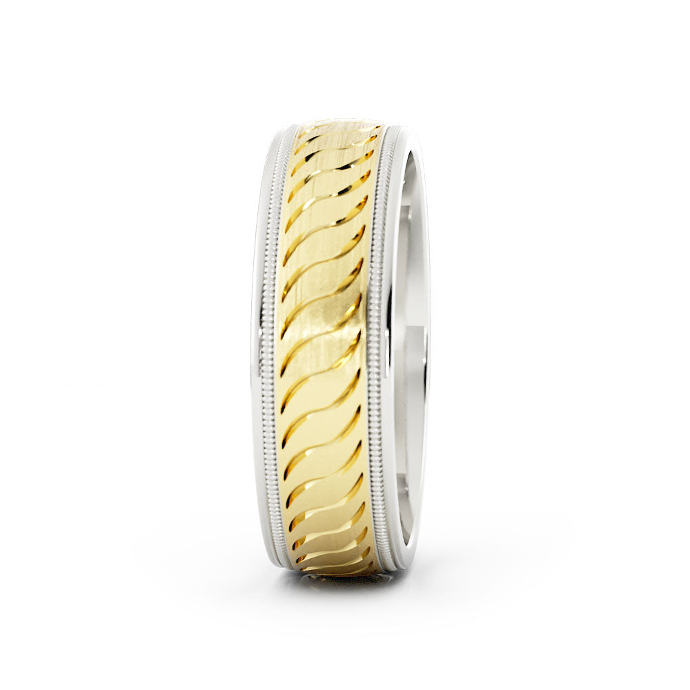 Two-Tone 10K White/Yellow Gold Satin Pattern with Milgrain Edge 6mm Wedding Band