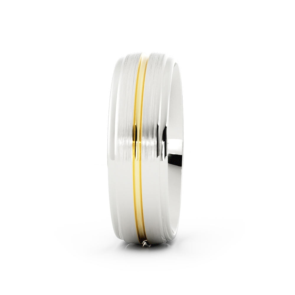 Two-Tone 10K White/Yellow Gold Satin with Center Groove 6mm Wedding Band