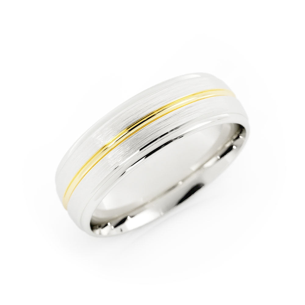 Two-Tone 10K White/Yellow Gold Satin with Center Groove 6mm Wedding Band