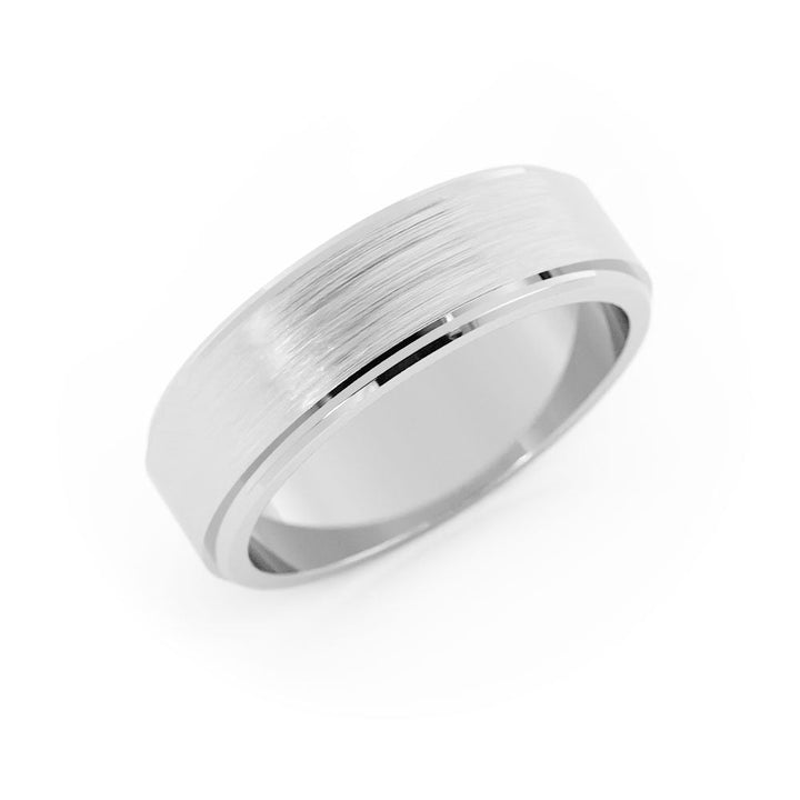 10K White Gold Satin Beveled Step-Down Edge 6mm Wedding Band