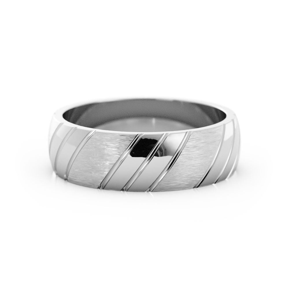 10K White Gold Satin Diagonal Groove 6mm Wedding Band