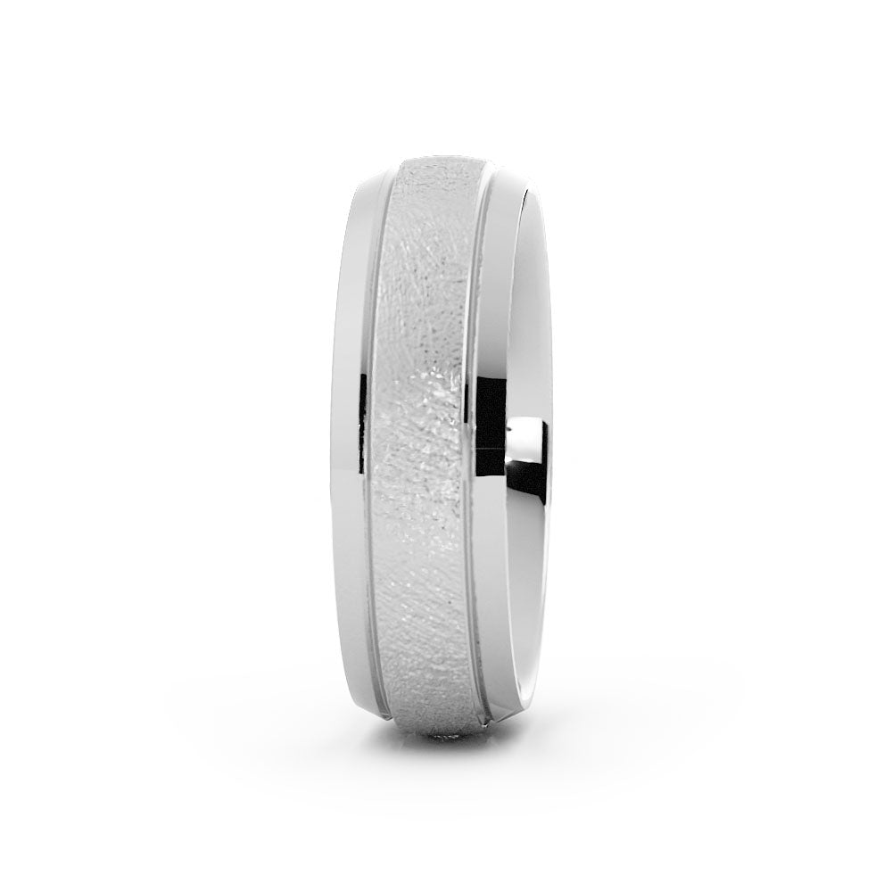 10K White Gold Scratch Domed with Beveled Edge 6mm Wedding Band