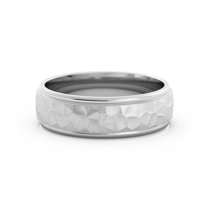 10K White Gold Hammered Elevated Center 6mm Wedding Band