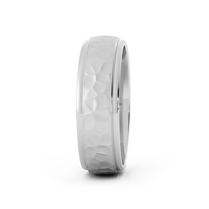 10K White Gold Hammered Elevated Center 6mm Wedding Band