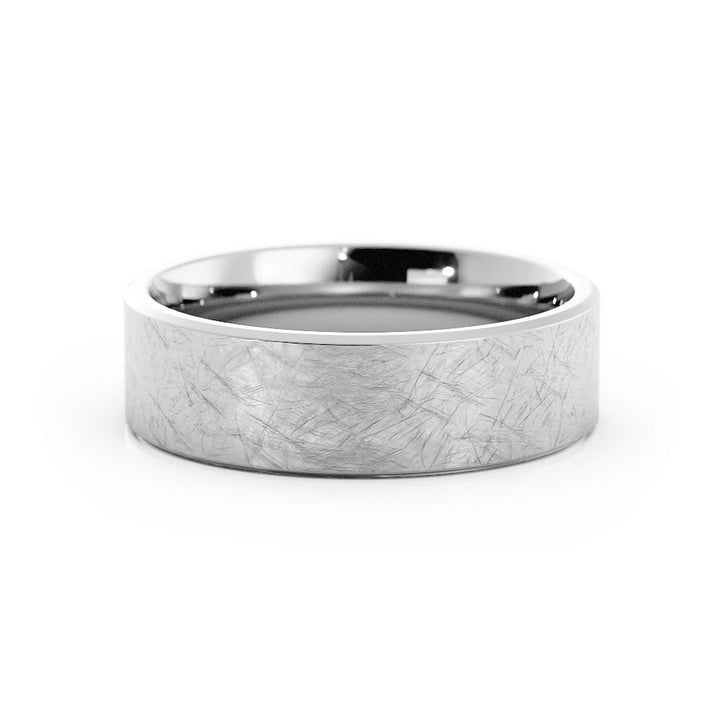 10K White Gold Scratch Flat with Slanted Edge 6mm Wedding Band