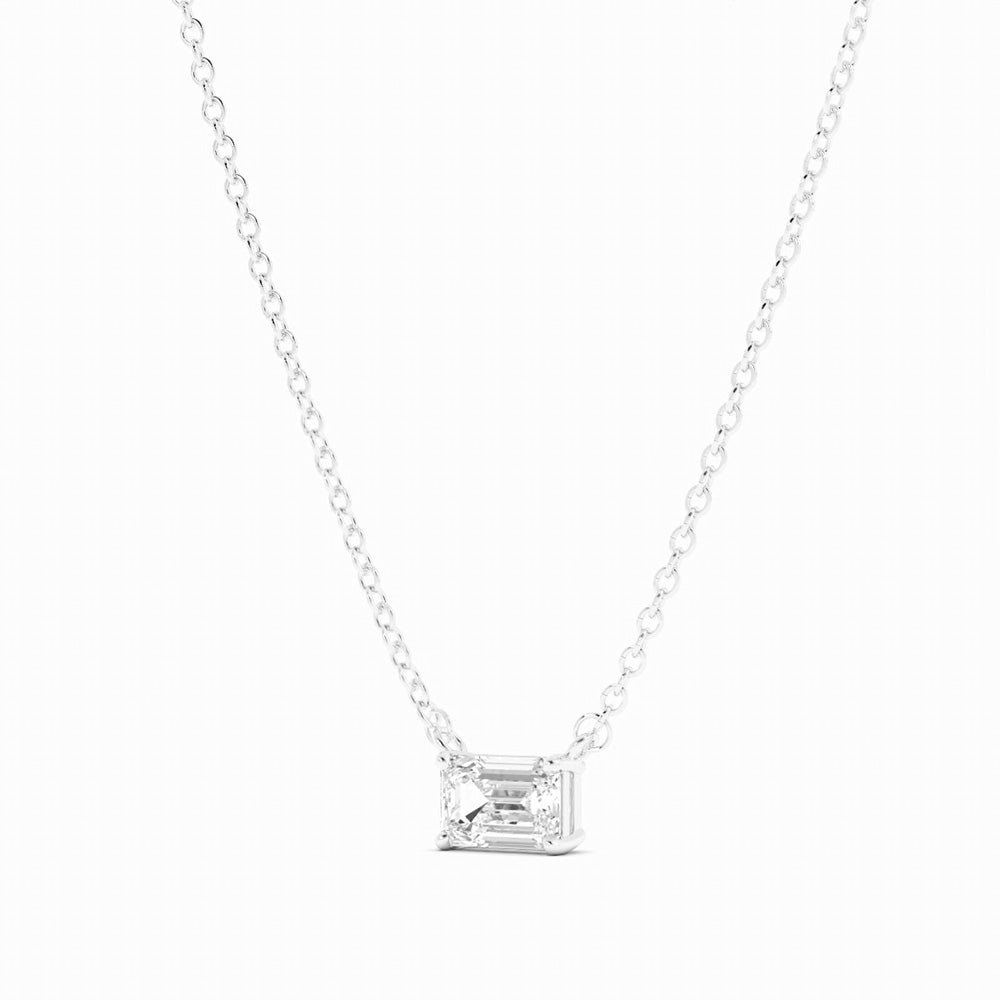 10k White Gold 0.5 ct. Petite Emerald Cut Solitaire Lab Grown Diamond Necklace-2