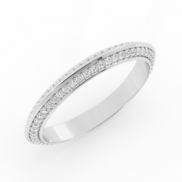 10K White Gold Round Double Knife Edge Natural Diamond Wedding Band