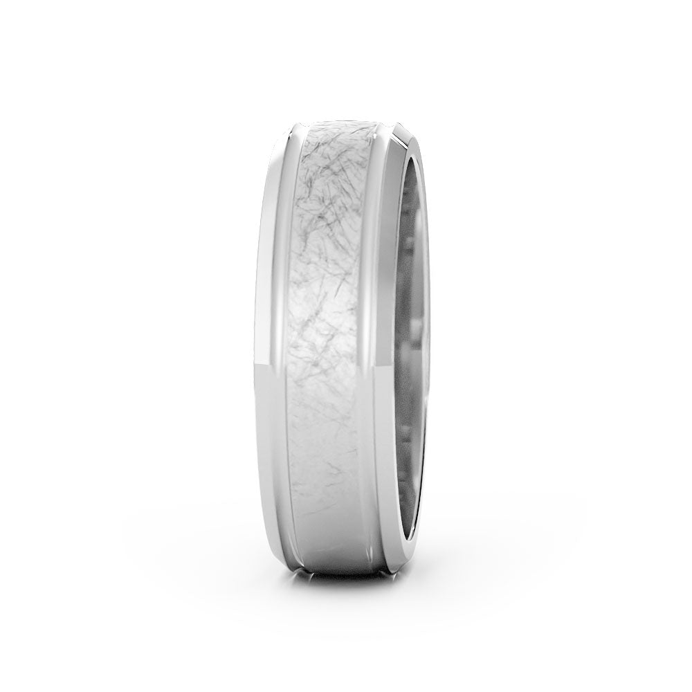 10K White Gold Scratch Outside Groove with Beveled Edge 6mm Wedding Band