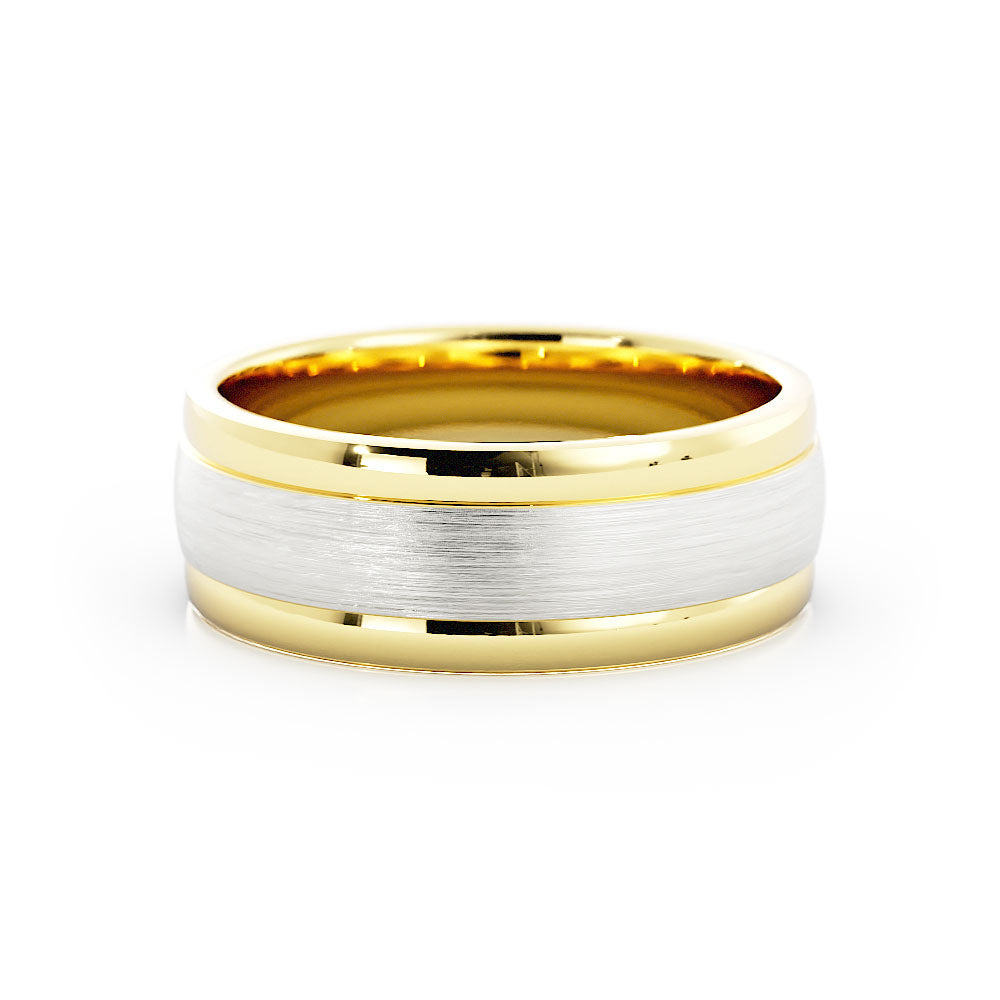 Two-Tone 10K Yellow/White Gold Satin Step-Down Edge 7mm Wedding Band