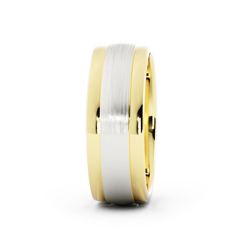 Two-Tone 10K Yellow/White Gold Satin Step-Down Edge 7mm Wedding Band