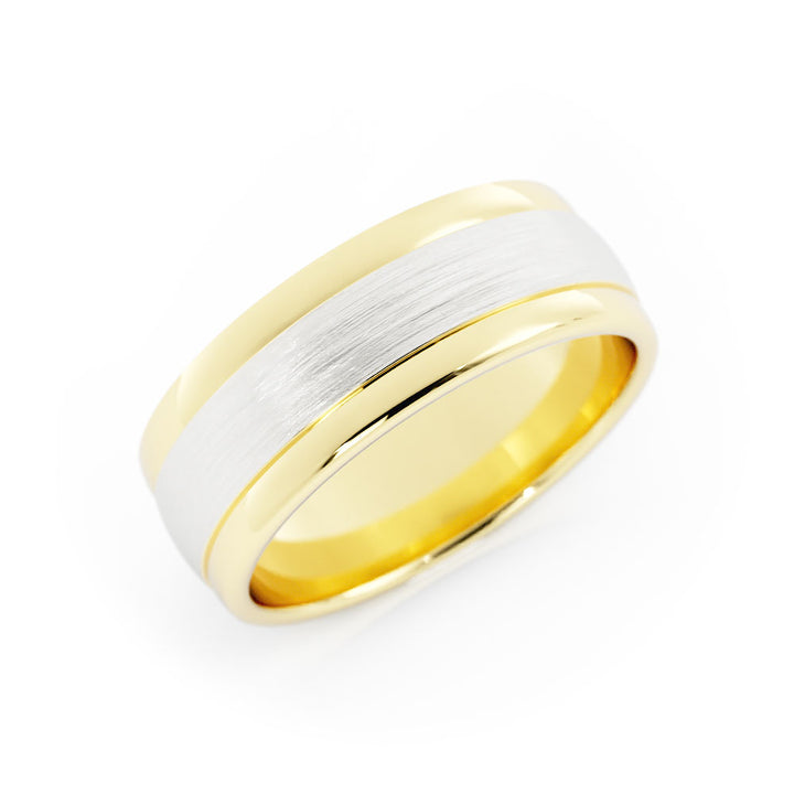 Two-Tone 10K Yellow/White Gold Satin Step-Down Edge 7mm Wedding Band