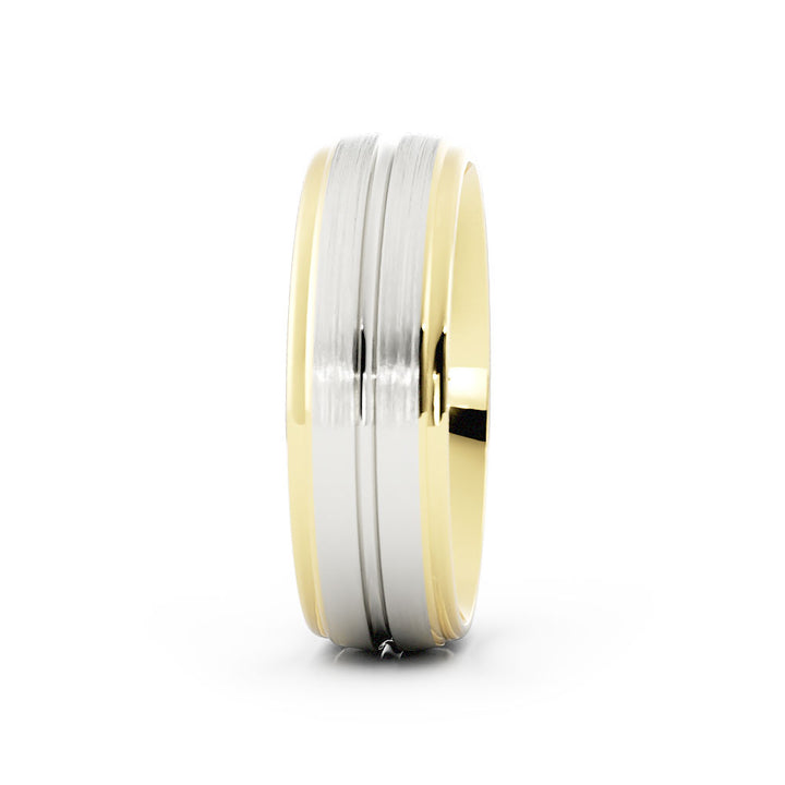 Two-Tone 10K Yellow/White Gold Satin with Center Groove 6mm Wedding Band