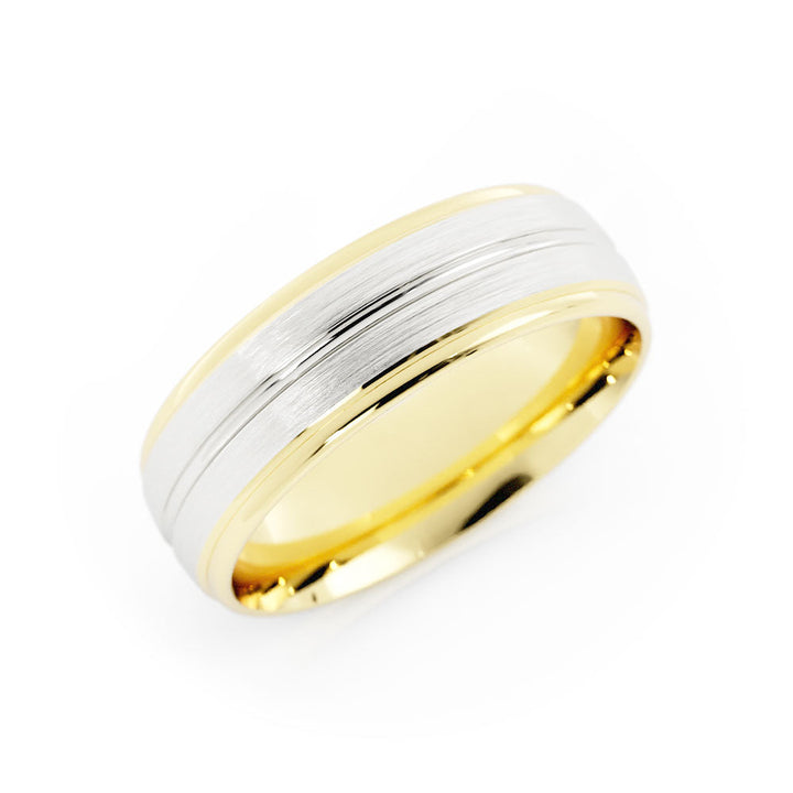 Two-Tone 10K Yellow/White Gold Satin with Center Groove 6mm Wedding Band