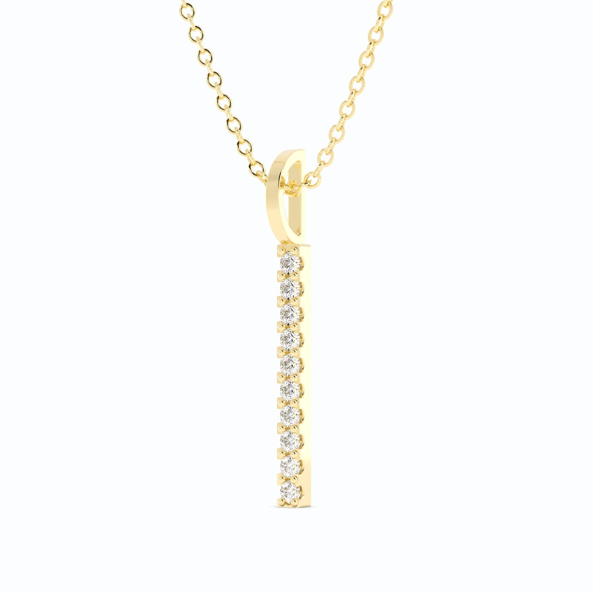 10K Yellow Gold Round Lab Grown Diamond Vertical Bar Pendant Necklace