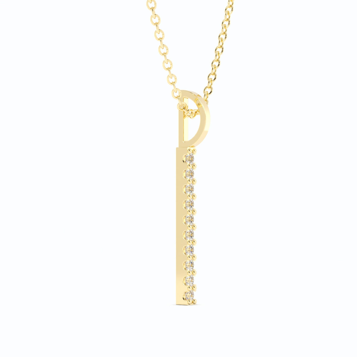 10K Yellow Gold Round Lab Grown Diamond Vertical Bar Pendant Necklace