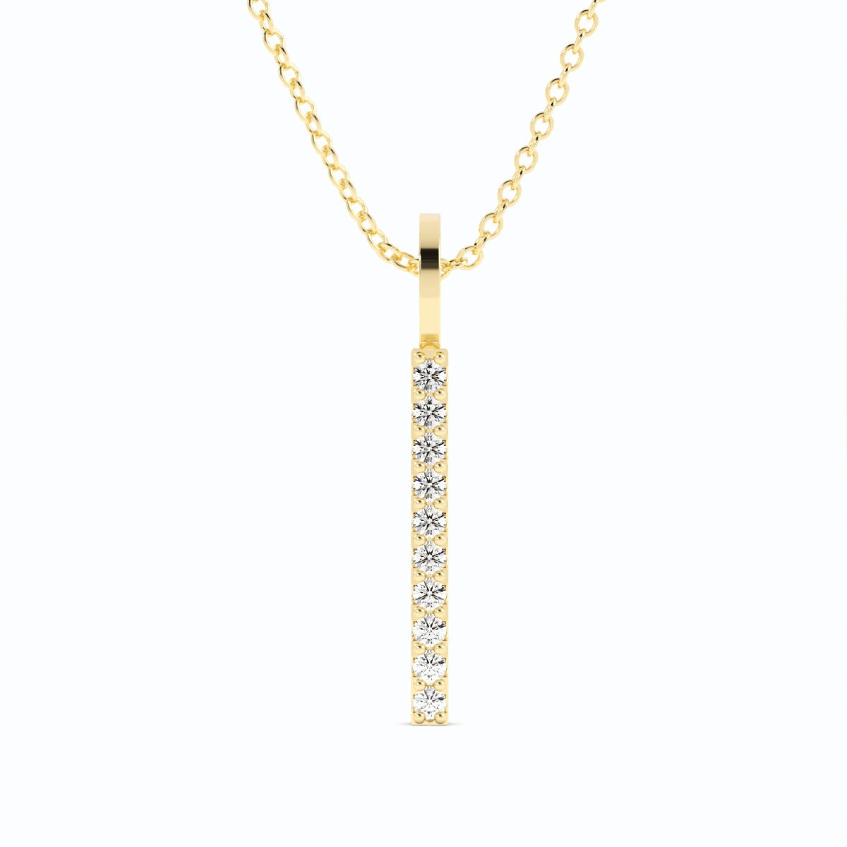 10K Yellow Gold Round Lab Grown Diamond Vertical Bar Pendant Necklace