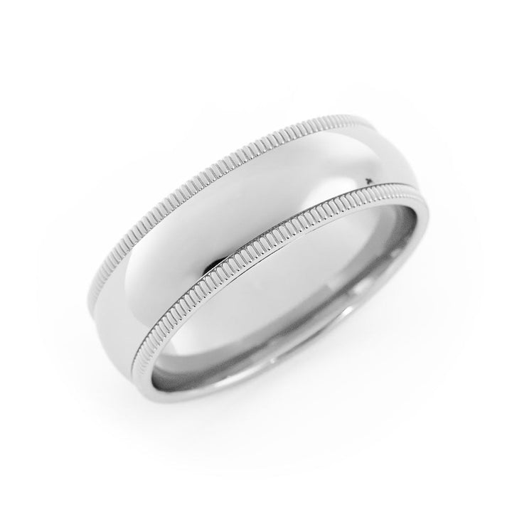 14K White Gold High Polish Milgrain 6mm Wedding Band