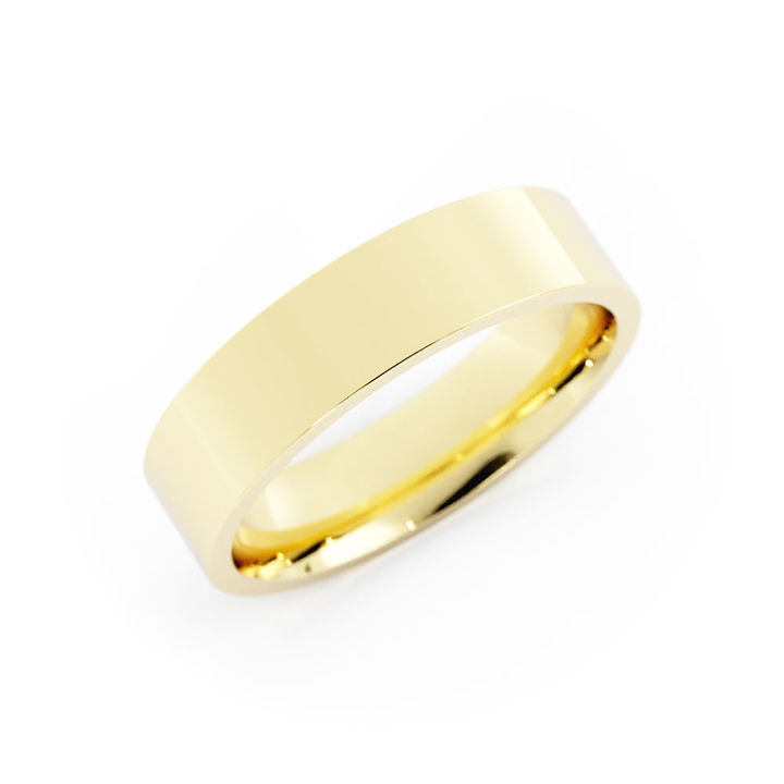 18K Yellow Gold High Polish Flat 5mm Wedding Band