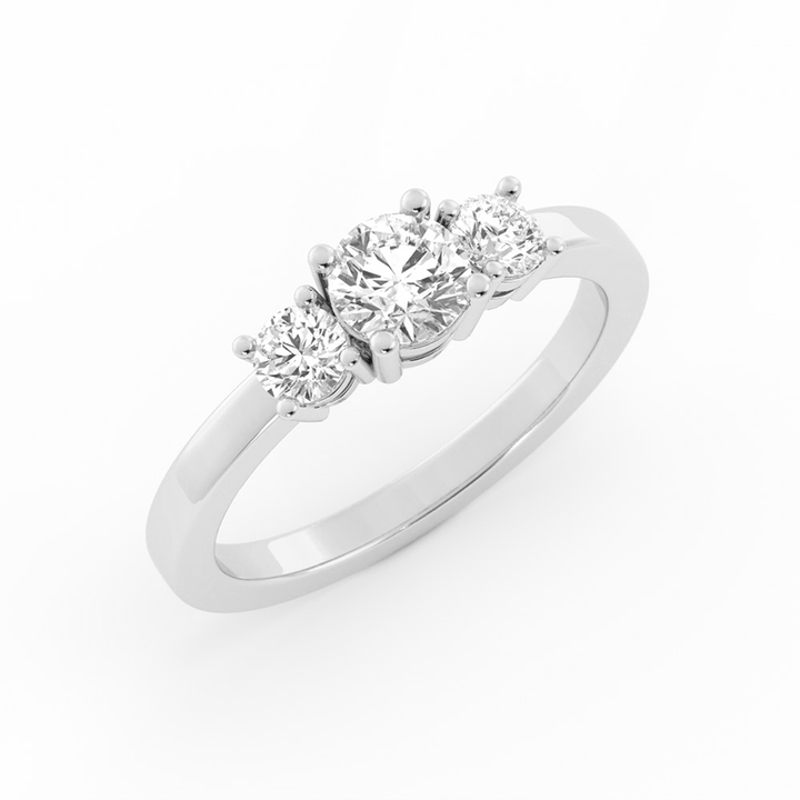 0.5ct Lab Grown Diamond Round Three Stone 14K White Gold Engagement Ring