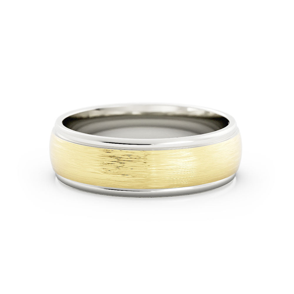 Two-Tone 14K White/Yellow Gold Satin Elevated Center 6mm Wedding Band