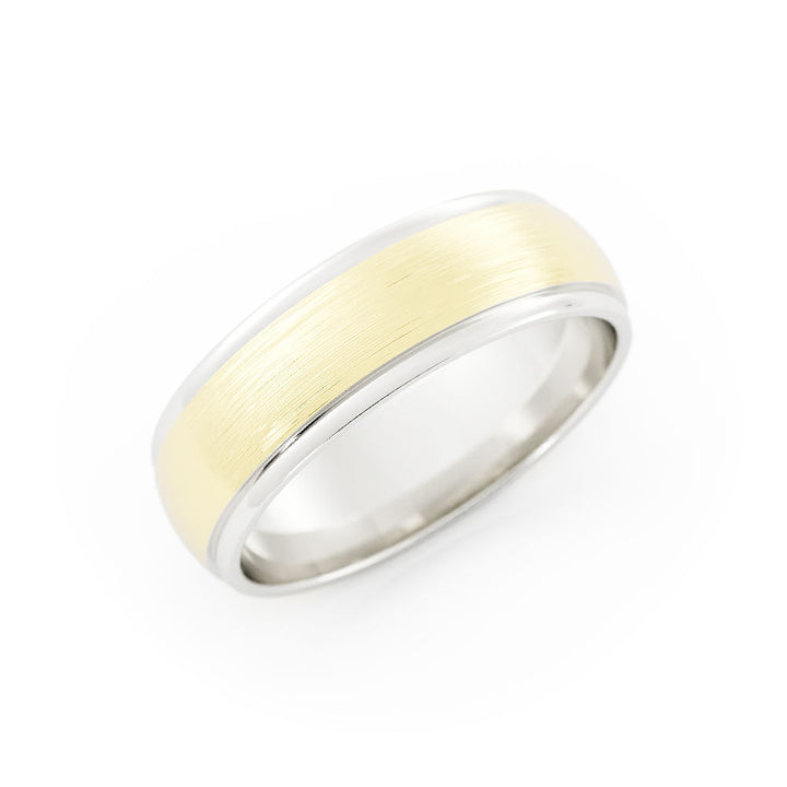 Two-Tone 14K White/Yellow Gold Satin Elevated Center 6mm Wedding Band