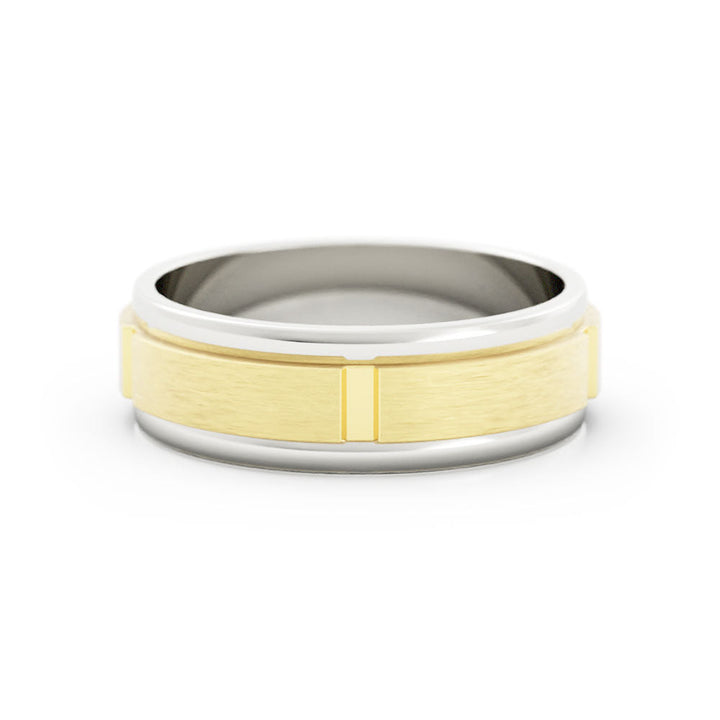 Two-Tone 14K White/Yellow Gold Satin Vertical Groove 6mm Wedding Band