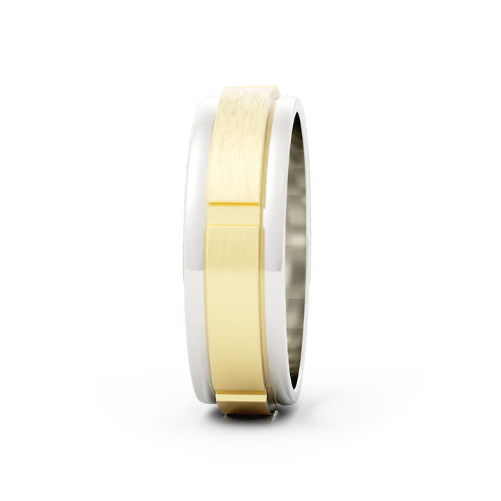 Two-Tone 14K White/Yellow Gold Satin Vertical Groove 6mm Wedding Band