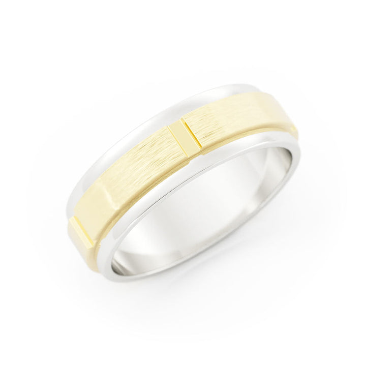 Two-Tone 14K White/Yellow Gold Satin Vertical Groove 6mm Wedding Band