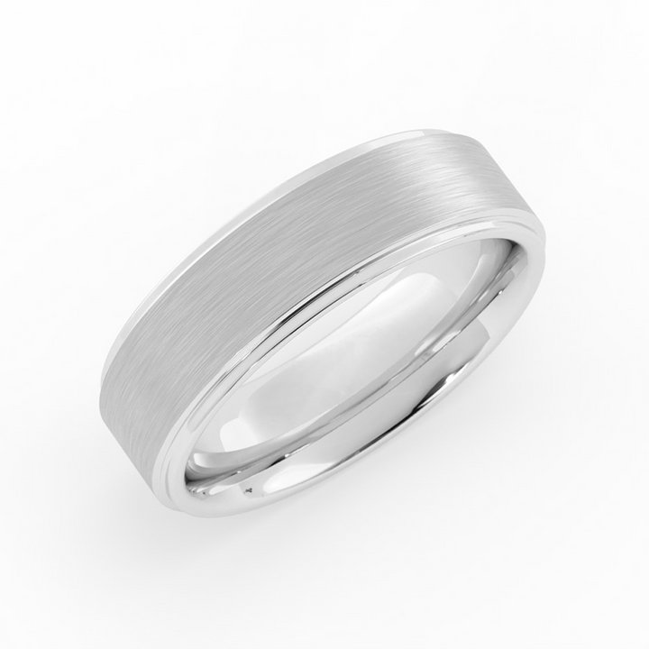 14K White Gold Satin Domed Step-Down Edge 6mm Wedding Band