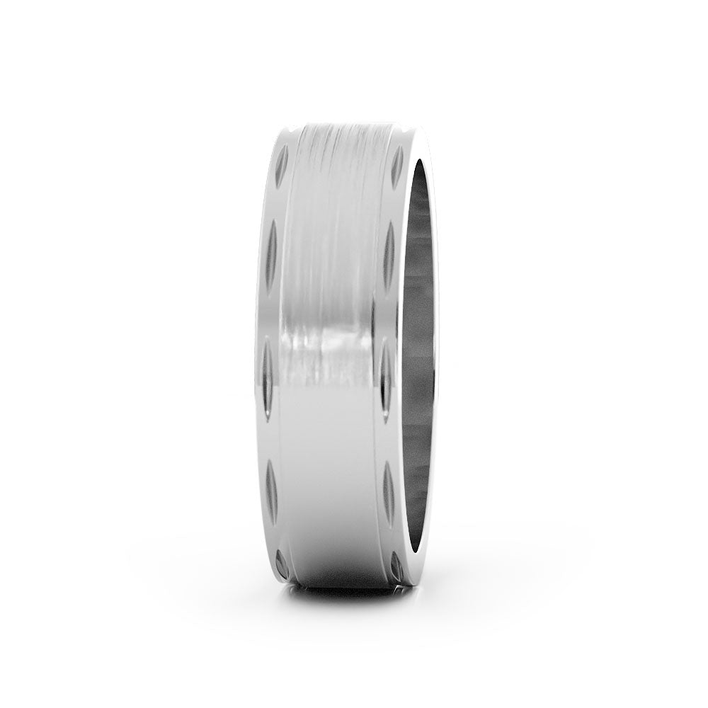 14K White Gold Satin Domed with Cut Edge 6mm Wedding Band