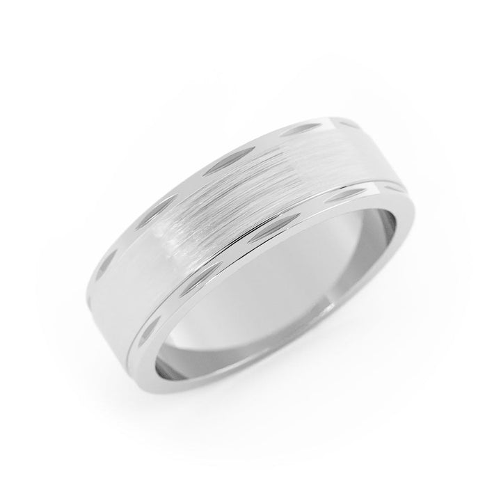 14K White Gold Satin Domed with Cut Edge 6mm Wedding Band