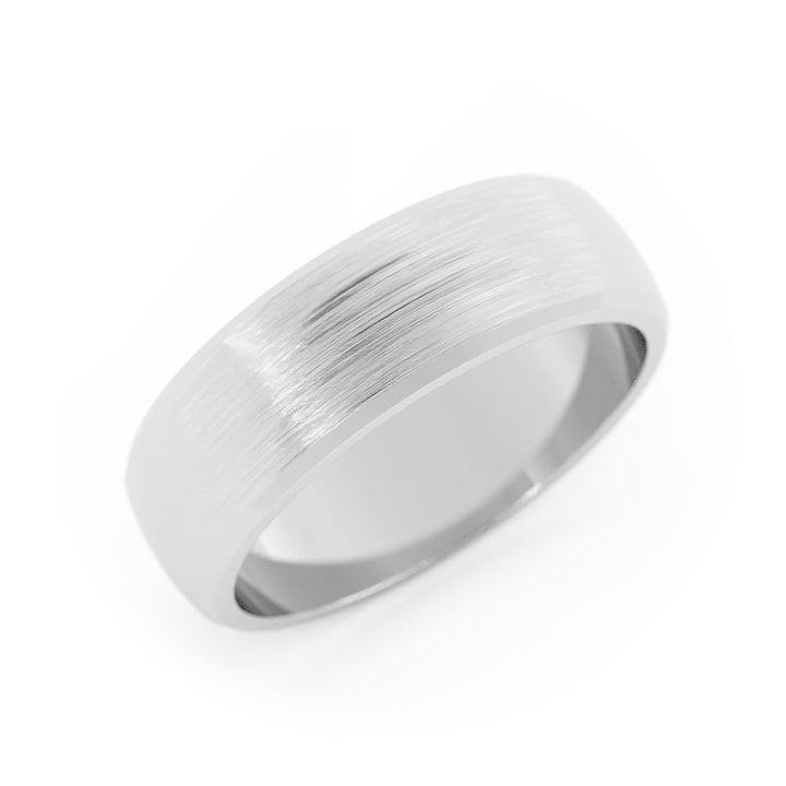 14K White Gold Satin Domed with Slanted Edge 6mm Wedding Band