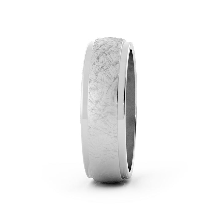 14K White Gold Scratch Elevated Center 6mm Wedding Band