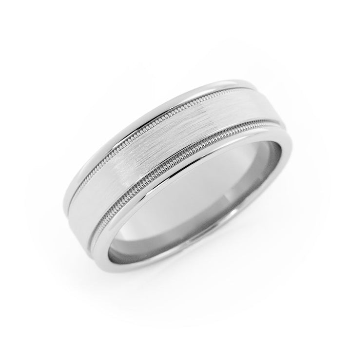 14K White Gold Satin Flat with Milgrain 6mm Wedding Band