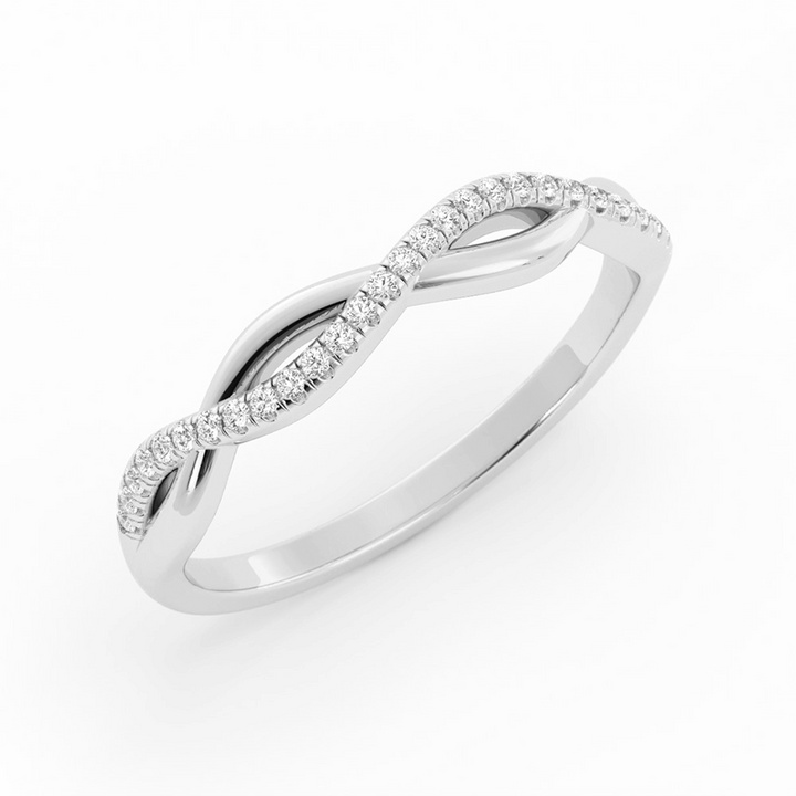 14K White Gold Round Half Shank Wave Pattern Lab Grown Diamond Wedding Band