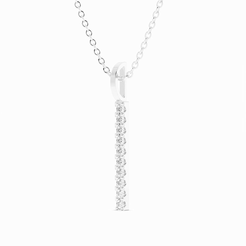 14K White Gold Round Lab Grown Diamond Vertical Bar Pendant Necklace