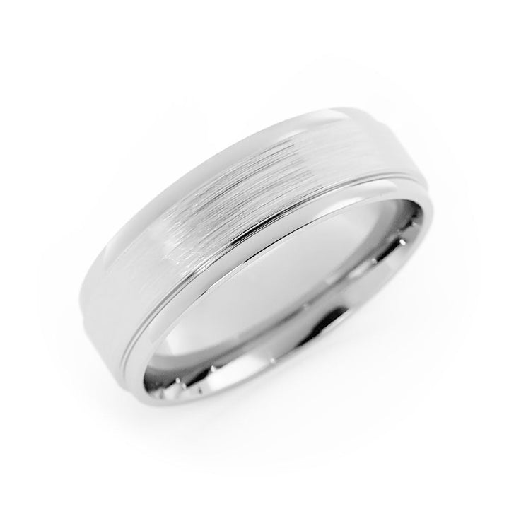 14K White Gold Satin Step-Down Edge 6mm Wedding Band