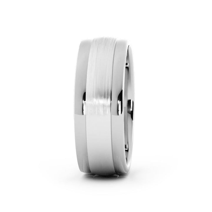 14K White Gold Satin Step-Down Edge 7mm Wedding Band