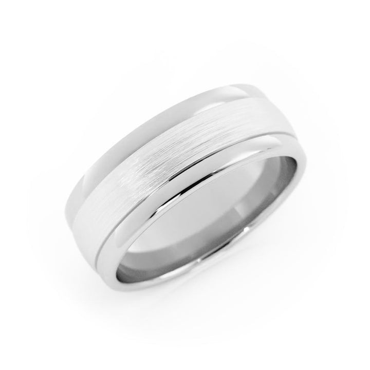 14K White Gold Satin Step-Down Edge 7mm Wedding Band