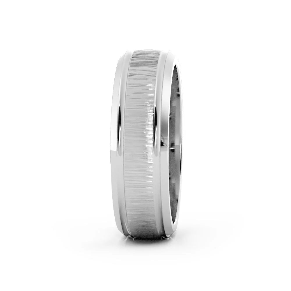 14K White Gold Vertical Brush Outside Groove With Beveled Edge 8mm Wedding Band Size: 11