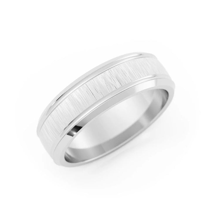 14K White Gold Vertical Brush Outside Groove With Beveled Edge 8mm Wedding Band Size: 11