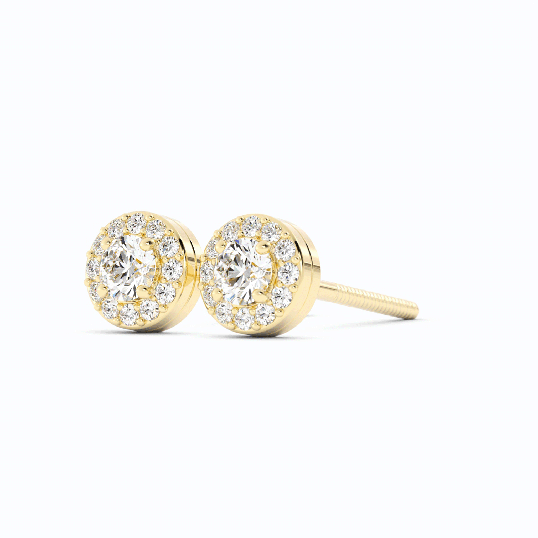 Lab Grown Diamond Round Halo Stud 14K Yellow Gold Earring