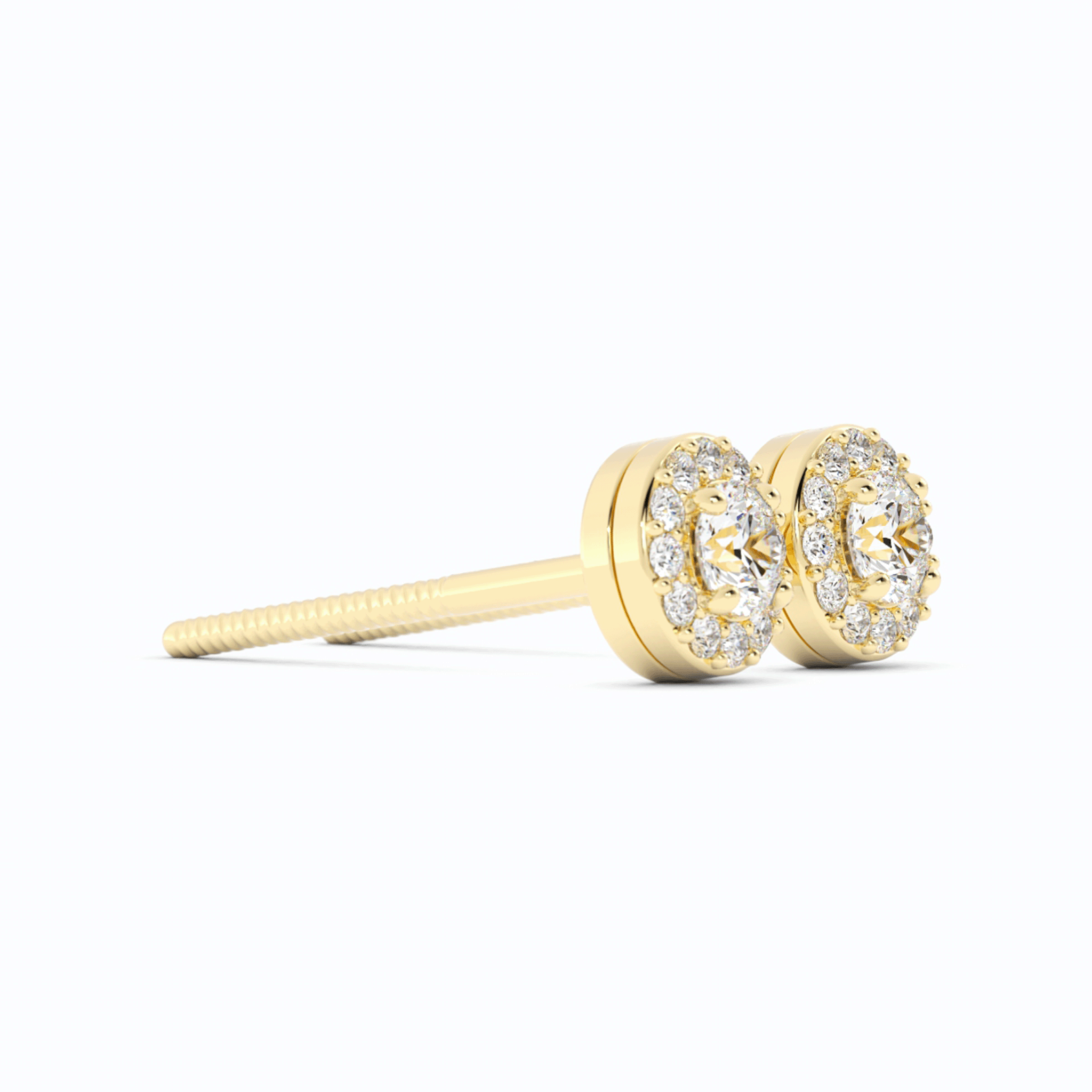 Lab Grown Diamond Round Halo Stud 14K Yellow Gold Earring