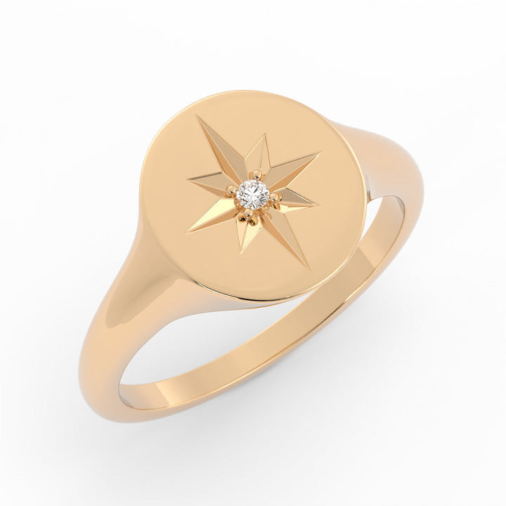 14K Yellow Gold Oval Starburst Lab Grown Diamond Signet Ring Wedding Band