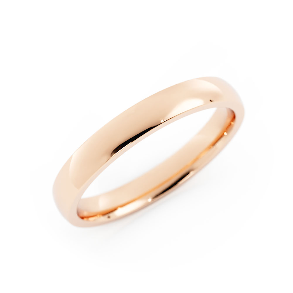 18K Rose Gold High Polish Heavy Domed 3mm Wedding Band