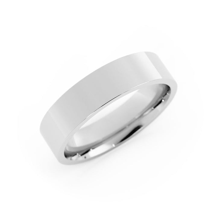 18K White Gold High Polish Flat 5mm Wedding Band